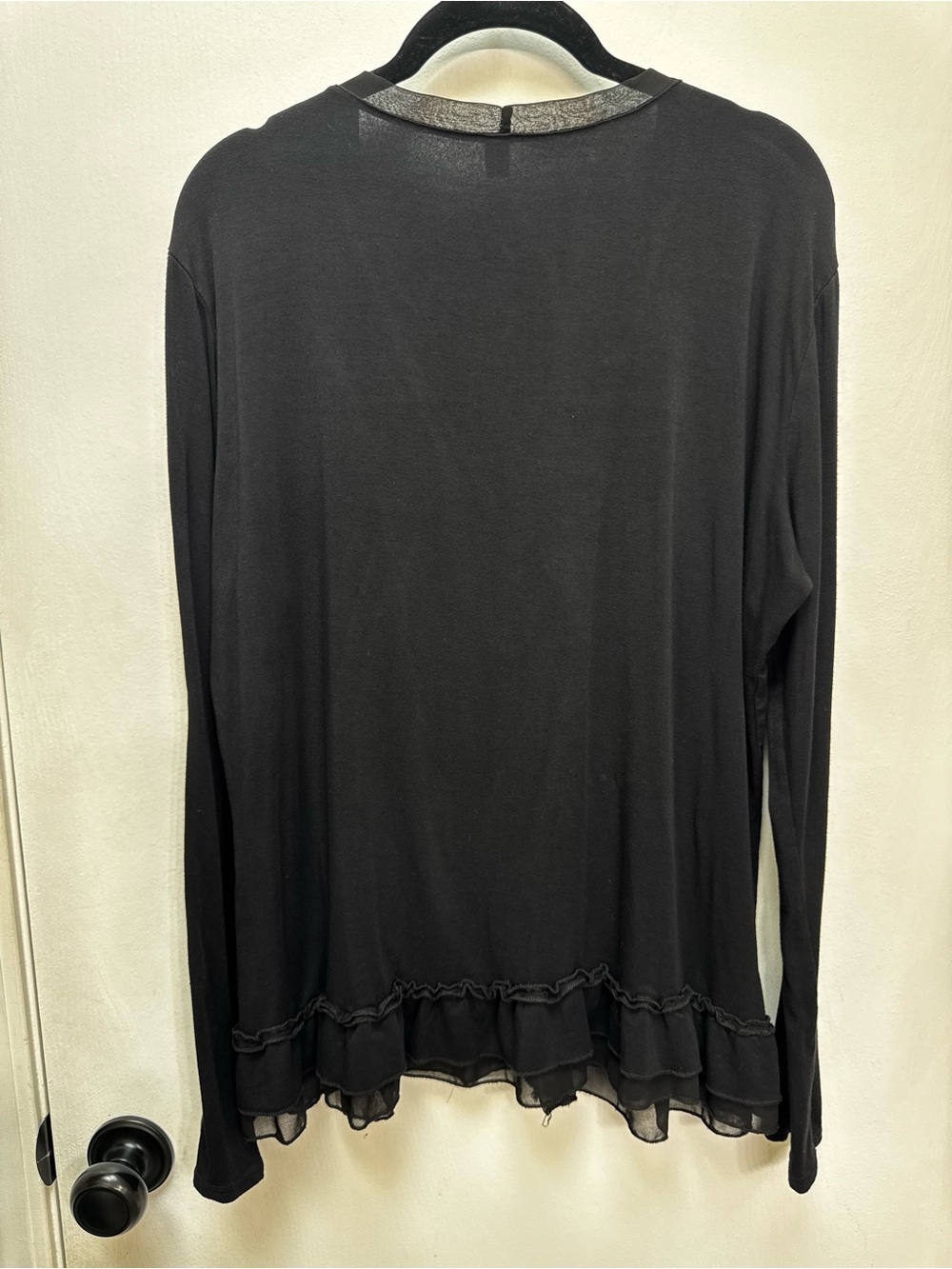 Black Tie-Front Lounge Robe with Ruffle Trim - Picture 5 of 7
